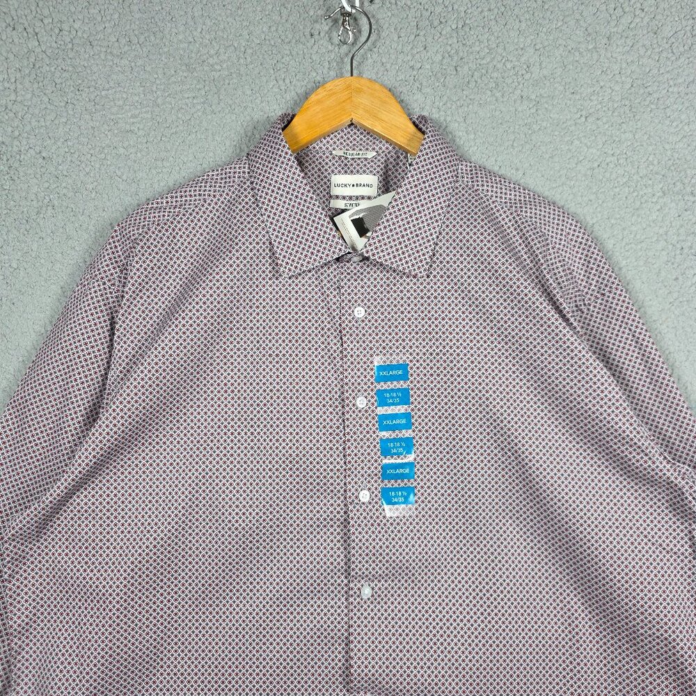 Lucky Brand‎ Dress Shirt Men Size XXL Strech Burgundy Regular Fit Argyle WR NEW
